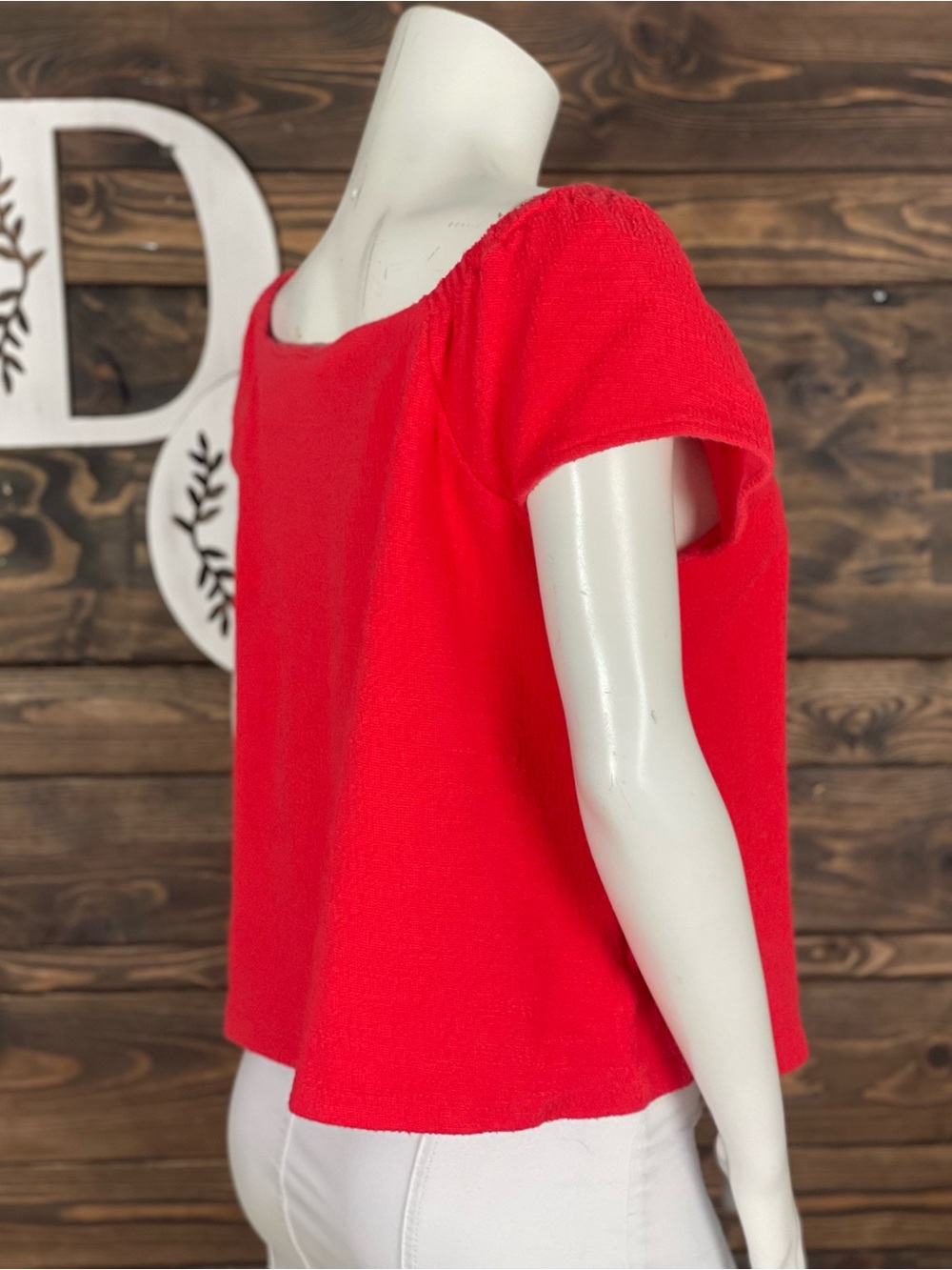 Madewell | Texture & Thread Tweed Button Down Cotton Blouse Heirloom Rose Red - Picture 6 of 9